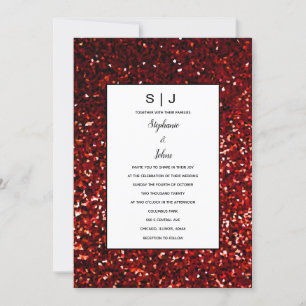 Glittery Burgundy Red Maroon Black Modern Wedding Einladung