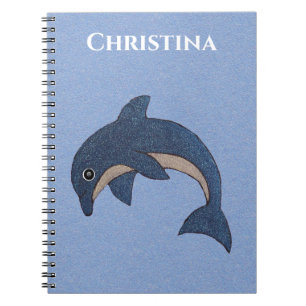 Glittery Cartoon Typ Jumping Dolphin Dark Blue Notizblock