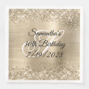 Glittery Champagne Monogram 30. Geburtstag Serviette