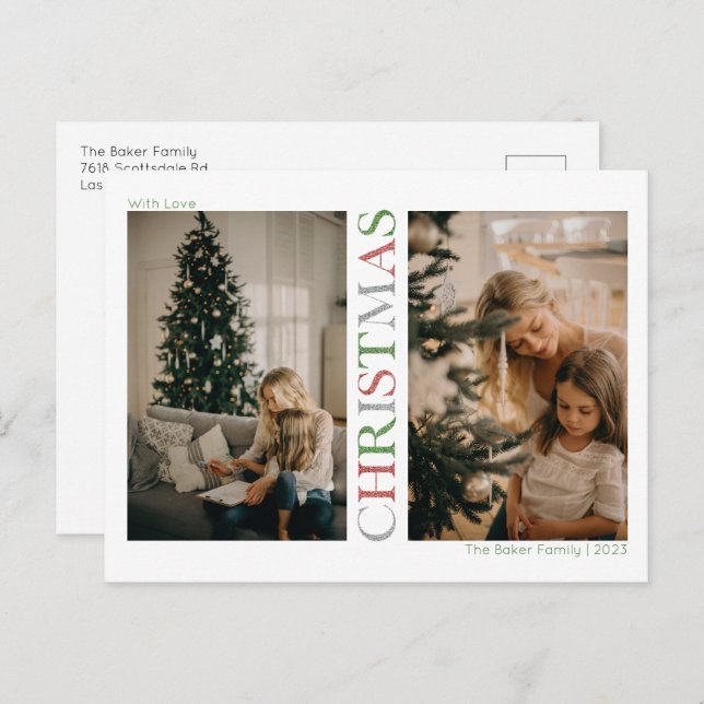 Glittery Christmas Foto Feiertagspostkarte (Vorne/Hinten)