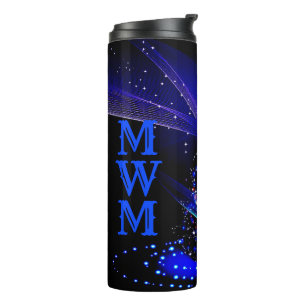 Glittery Christmas Tree Blue Navy Thermal Tumbler Thermosbecher