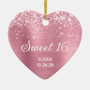 Glittery Classic Pink Foil Sweet 16 Foto Keramik Ornament