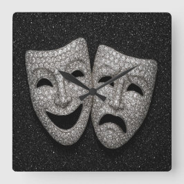 Glittery Comedy & Tragedy Drama Mask Quadratische Wanduhr