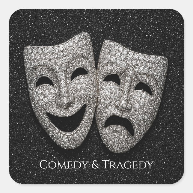 Glittery Comedy & Tragedy Drama Mask Quadratischer Aufkleber (Vorderseite)