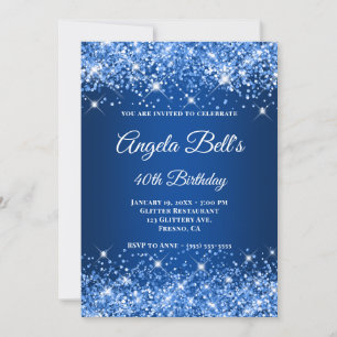 Glittery Deep Blue Ombre Extravagant Monogram Einladung