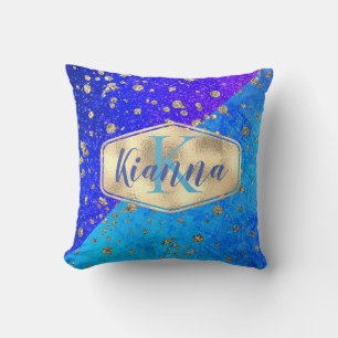 Glittery Dreamy Blue Monogram Kissen