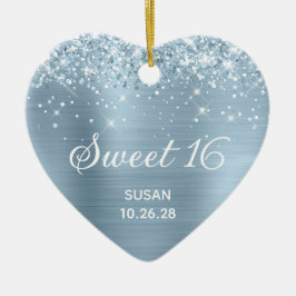 Glittery Dusty Blue Foil Sweet 16 Foto Keramik Ornament