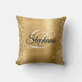 Glittery Edge Gold Foil Extravagant Monogram Kissen