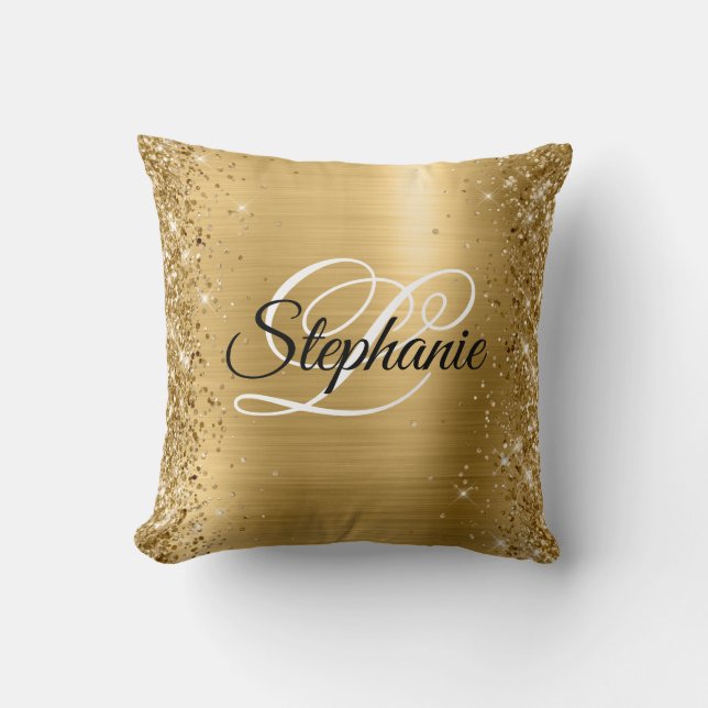 Glittery Edge Gold Foil Extravagant Monogram Kissen (Vorderseite)