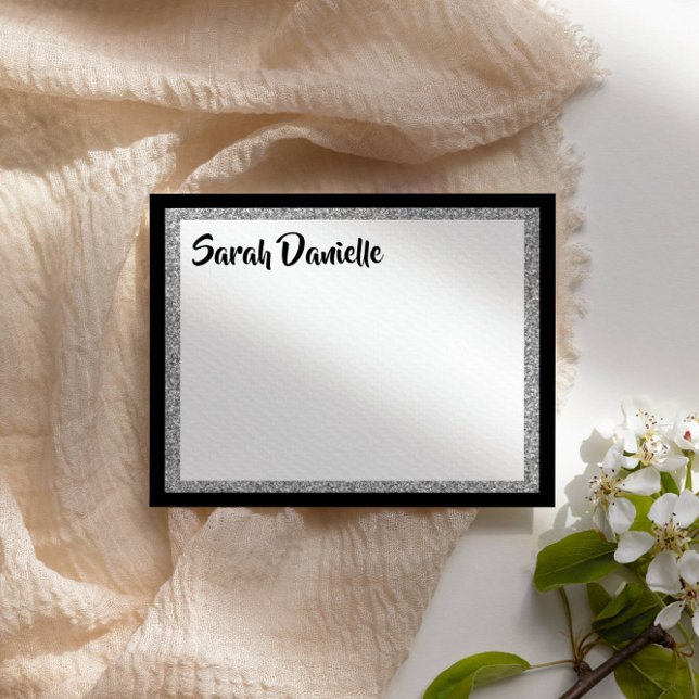 Glittery Elegant Black & Silver Dankeskarte (Von Creator hochgeladen)