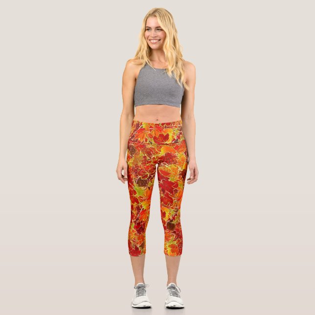 Glittery Fall Maple Blätter Capri Leggings (Vorderseite)