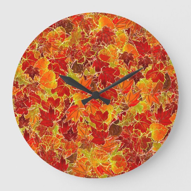 Glittery Fall Maple Blätter Große Wanduhr (Vorderseite)