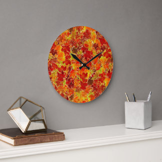 Glittery Fall Maple Leaves Große Wanduhr