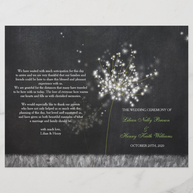 Glittery Floral Chalkboard Wedding Bifold Program (Vorderseite)