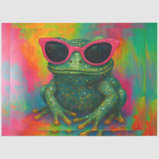 Glittery Frog mit Sonnenbrille Decoupage Papier (Vorderseite)
