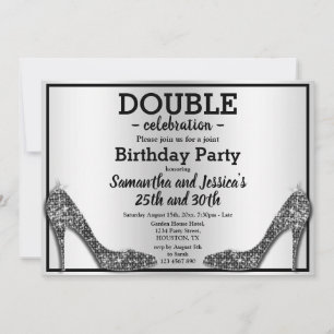 Glittery Funkelnd Black Stilettos Double Birthday Einladung