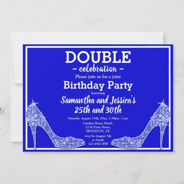 Glittery Funkelnd Blue Stilettos Double Birthday Einladung (Vorderseite)