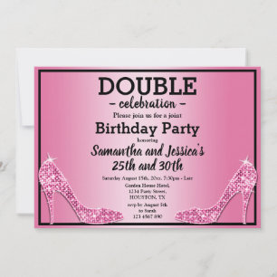 Glittery Funkelnd Pink Stilettos Double Birthday Einladung