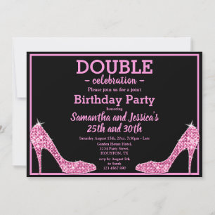 Glittery Funkelnd Pink Stilettos Double Birthday Einladung