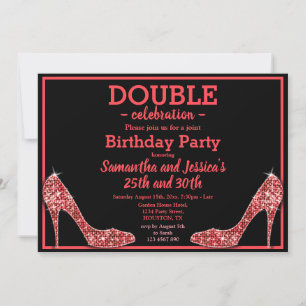 Glittery Funkelnd Red Stilettos Double Birthday Einladung