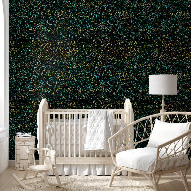 Glittery Galaxy Patterns Black Yellow Multicolor Tapete (Kinder)