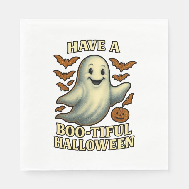 Glittery Ghost "Habe ein wunderschönes Halloween" Serviette (Vorderseite)