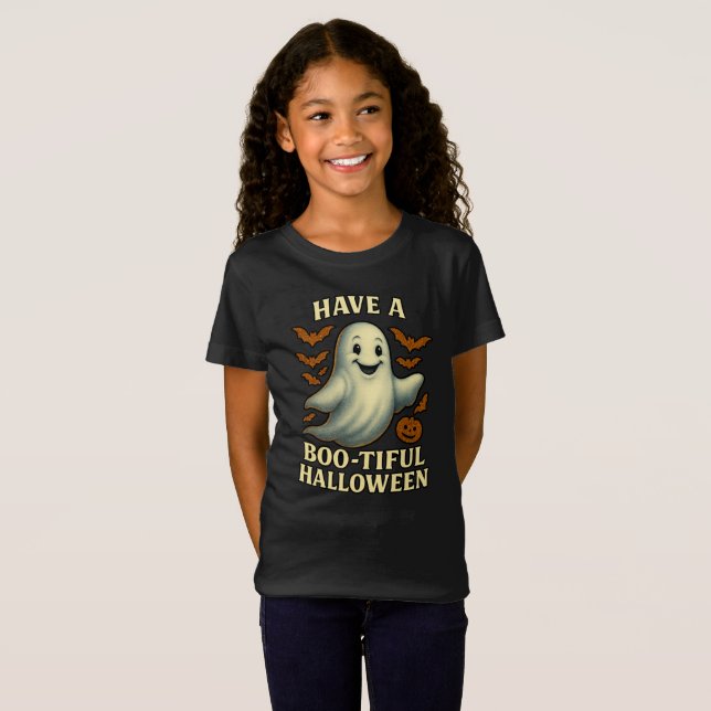 Glittery Ghost "Habe ein wunderschönes Halloween" T-Shirt (Vorne ganz)