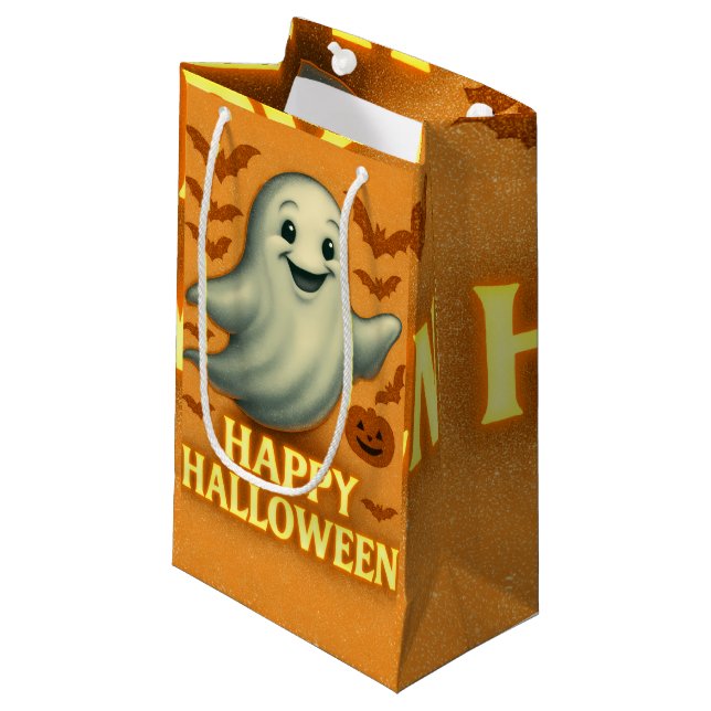 Glittery Ghost Halloween Kleine Geschenktüte (Vorderseite Schrägansicht)