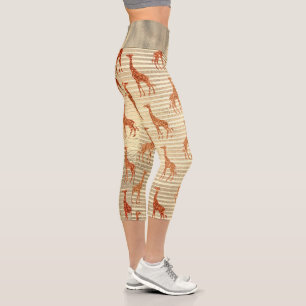 Glittery Giraffe on Gold Foil Capri Leggings