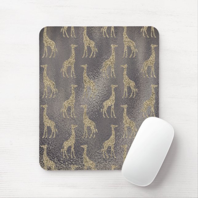 Glittery Giraffe über Glossy Gray Mousepad (Mit Mouse)