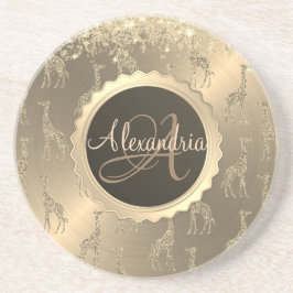 Glittery Giraffen auf Glitzy Gold Monogram Getränkeuntersetzer
