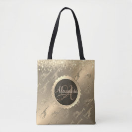 Glittery Giraffen auf Glitzy Gold Monogram Tote Ba