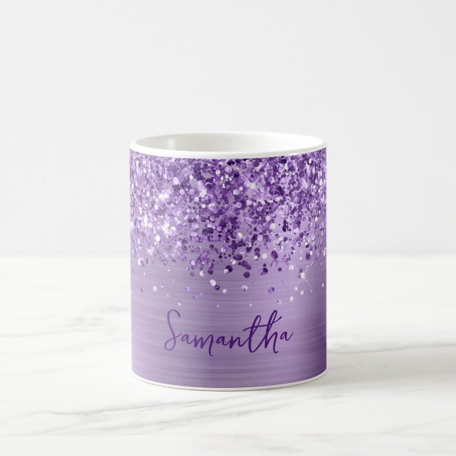 Glittery Glam Royal Lila Name Kaffeetasse (Mittel)
