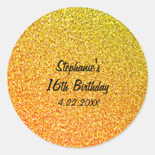 Glittery Gold 16 . Geburtstag 16. Geburtstagsparty Runder Aufkleber
