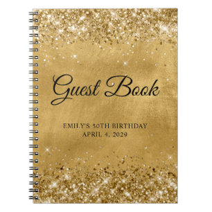 Glittery Gold 50. Geburtstag Gästebuch Notizblock