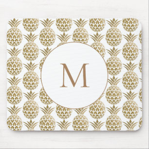 Glittery Gold Ananas Muster White Monogram Mousepad