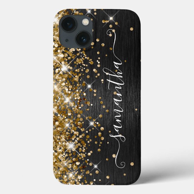 Glittery Gold Black Brushed Metal Case-Mate iPhone Hülle (Rückseite)