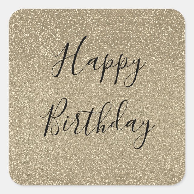Glittery Gold Black Golden Happy Birthday Classic Quadratischer Aufkleber (Vorderseite)