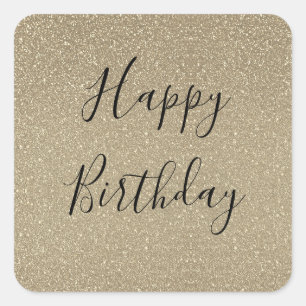 Glittery Gold Black Golden Happy Birthday Classic Quadratischer Aufkleber