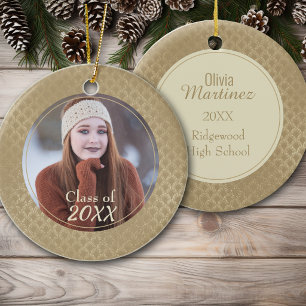 Glittery Gold Damask Muster Foto Graduate Keramik Ornament
