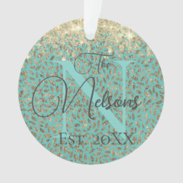 Glittery Gold Feathers Monogram Familienname Ornament