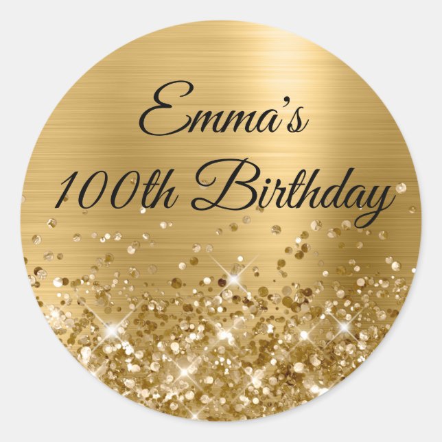Glittery Gold Foil 100. Geburtstag Runder Aufkleber (Vorderseite)