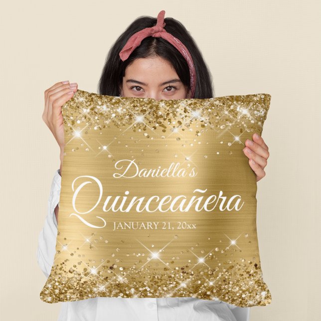Glittery Gold Foil 15 Quinceañera Kissen (Birthday Gift for your Girl)