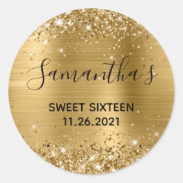 Glittery Gold Foil 16 . Geburtstag Runder Aufkleber