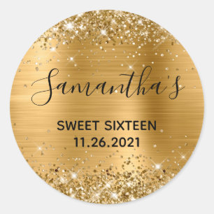 Glittery Gold Foil 16 . Geburtstag Runder Aufkleber