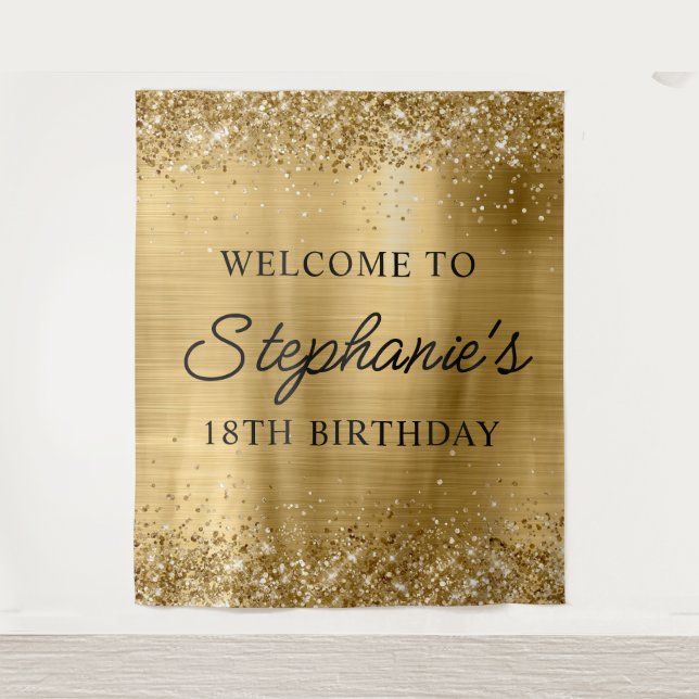 Glittery Gold Foil 18. Geburtstag Script Willkomme Wandteppich (Vorderseite)