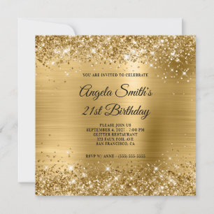 Glittery Gold Foil 21. Geburtstag Einladung