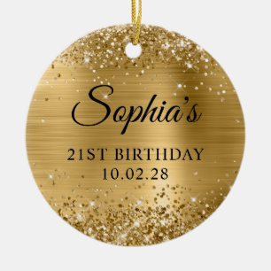 Glittery Gold Foil 21. Geburtstag Foto Keramik Ornament