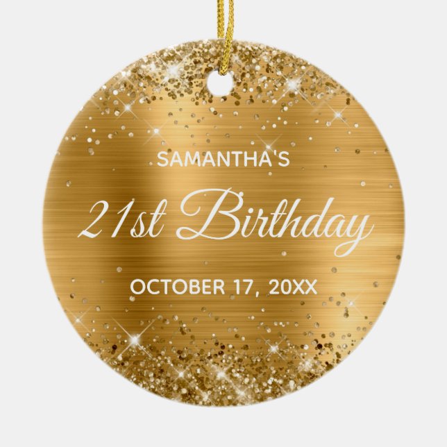 Glittery Gold Foil 21. Geburtstag Keramik Ornament (Vorne)