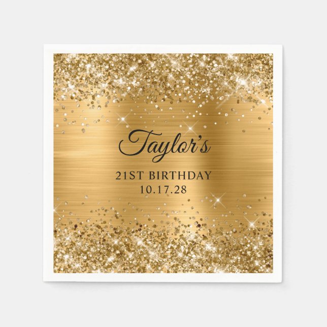 Glittery Gold Foil 21st Birthday Serviette (Vorderseite)